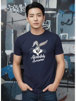 Greylongg - Navy Blue Men Graphic Printed Round Neck T-Shirt