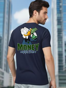 Greylongg - Navy Blue Men Graphic Printed Round Neck T-Shirt