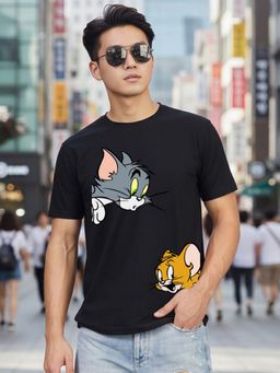 Greylongg - Black Men Graphic Printed Round Neck T-Shirt