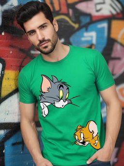 Greylongg - Green Men Graphic Printed Round Neck T-Shirt