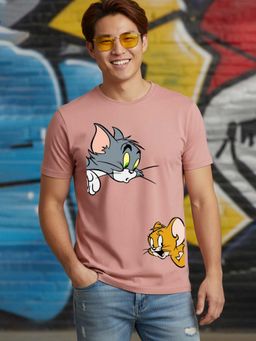 Greylongg - Pink Men Graphic Printed Round Neck T-Shirt