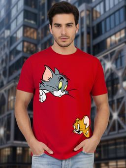 Greylongg - Red Men Graphic Printed Round Neck T-Shirt
