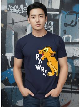 Greylongg - Navy Blue Men Graphic Printed Round Neck T-Shirt