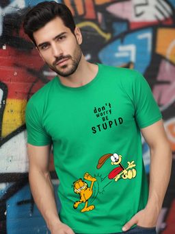 Greylongg - Green Men Graphic Printed Round Neck T-Shirt