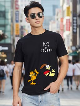 Greylongg - Black Men Graphic Printed Round Neck T-Shirt