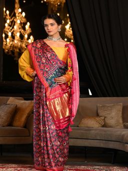 Beatitude - Multicolor Gajji Satin Silk Printed Saree with Unstitched Blouse