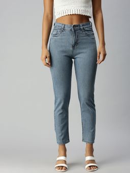 SHOWOFF - Womens Mom Fit Clean Look Blue Jeans