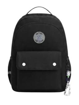 WALSON - Unisex Black Solid/Plain Nylon 3 Compartments Backpack