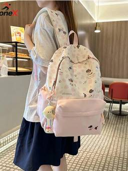 WALSON - Unisex Pink Printed Nylon 3 Compartments Backpack