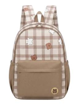WALSON - Unisex Brown Checks Nylon 3 Compartments Backpack