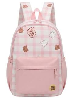 WALSON - Unisex Pink Checks Nylon 3 Compartments Backpack