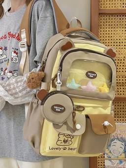 WALSON - Unisex Brown Printed Nylon 3 Compartments Backpack