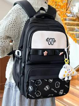WALSON - Unisex Black Printed Nylon 3 Compartments Backpack