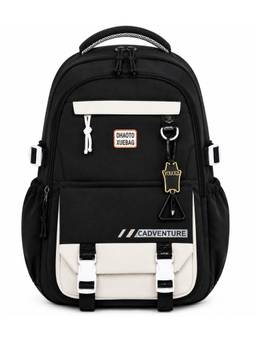 WALSON - Unisex Black Solid/Plain Nylon 3 Compartments Backpack