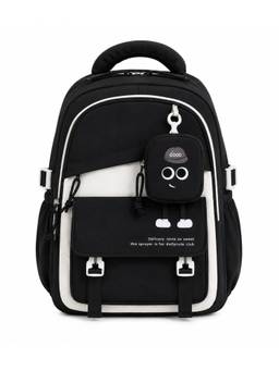 WALSON - Unisex Black Colorblock Nylon 3 Compartments Backpack