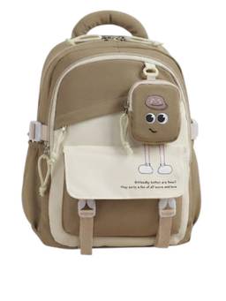 WALSON - Unisex Brown Colorblock Nylon 3 Compartments Backpack