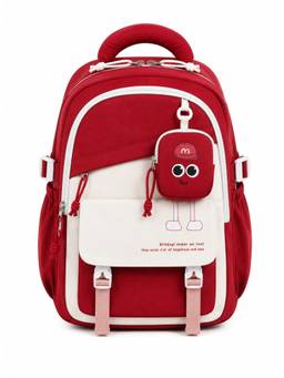 WALSON - Unisex Red Colorblock Nylon 3 Compartments Backpack