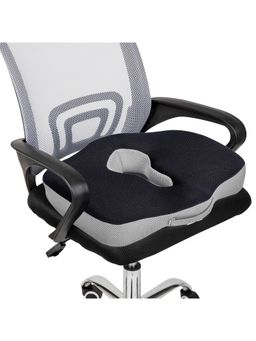 SLEEPSIA - Orthopedic Oval Shape Memory Foam Coccyx Seat Cushion For Lower Back (Black & Grey)