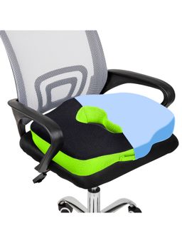 SLEEPSIA - Orthopedic Oval Shape Gel Memory Foam Coccyx Seat Cushion For Lower Back (Black & Green)