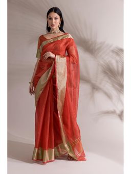 SAAKI - Banarasi Rust Saree with Unstitched Blouse