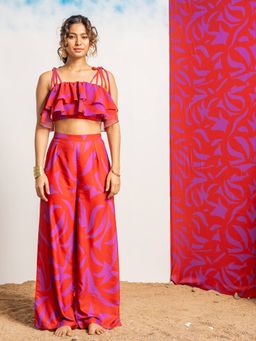 AOBA - Women Red Printed Beachwear Co-Ord (Set of 2)