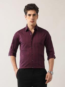 Arrow Newyork - Men's Wine Vertical Striped Manhattan Slim Fit Shirt