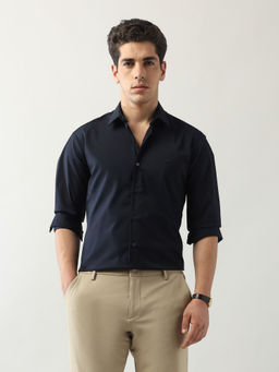 Arrow Newyork - Men's Navy Blue Textured Manhattan Slim Fit Shirt