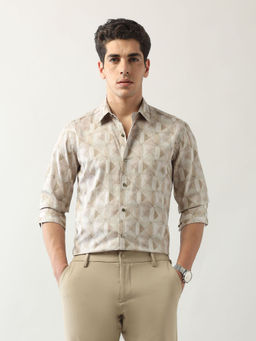 Arrow Newyork - Men's Beige Geometric Printed Manhattan Slim Fit Shirt