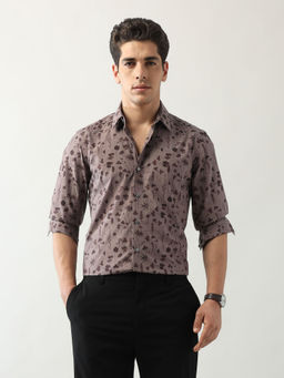Arrow Newyork - Men's Brown Floral Printed Manhattan Slim Fit Shirt