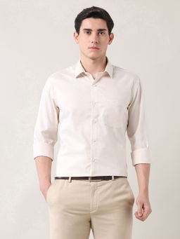 Arrow - Men's Beige Pure Cotton Autopress Regular Fit Shirt