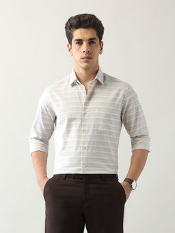 Arrow - Men's Beige Horizontal Striped Manhattan Slim Fit Shirt