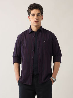 Arrow Sports - Men's Purple Grid Tattersall Checked Regular Fit Shirt
