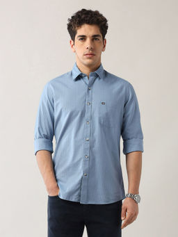 Arrow Sports - Men's Blue Vertical Striped Dobby Slim Fit Shirt