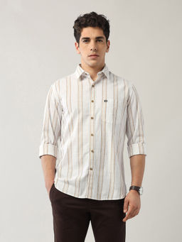 Arrow Sports - Men's White Vertical Striped Slim Fit Shirt