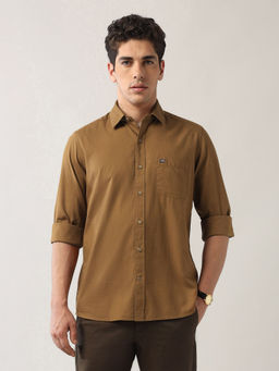 Arrow Sports - Men's Brown Self Design Pure Cotton Slim Fit Shirt