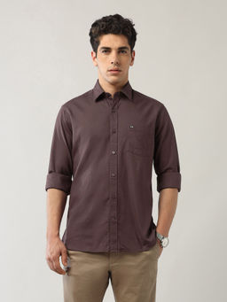 Arrow Sports - Men's Purple Textured Pure Cotton Slim Fit Shirt