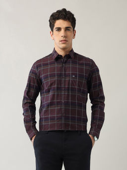 Arrow Sports - Men's Wine Pure Cotton Windowpane Checked Regular Fit Shirt