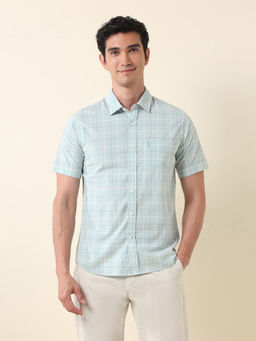 U.S. POLO ASSN. - Men's Green Pure Cotton Grid Tattersall Checked Shirt