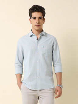 U.S. POLO ASSN. - Men's Blue Pure Cotton Vertical Striped Shirt