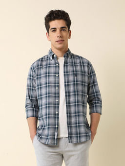 U.S. POLO ASSN. - Men's Green Pure Cotton Grid Tattersall Checked Shirt