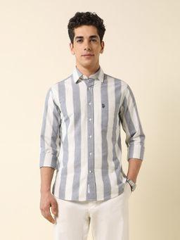 U.S. POLO ASSN. - Men's Blue Pure Cotton Vertical Striped Shirt