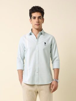 U.S. POLO ASSN. - Men's Green Pure Cotton Vertical Striped Shirt