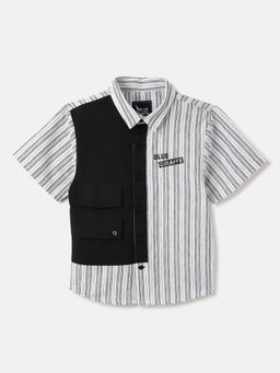 Blue Giraffe - Boys Black & White Striped Short Sleeves Shirt
