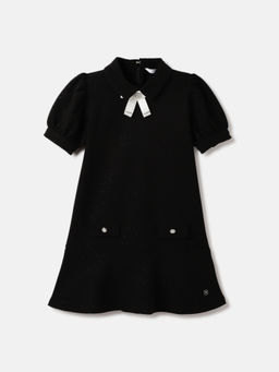 ELLE - Girls Black Solid Short Sleeves A-Line Dress