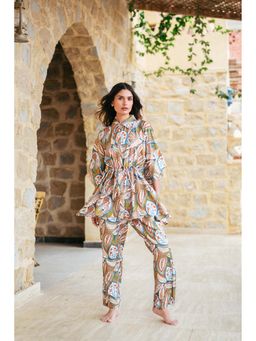 SAY - Women Green Viscose Rayon Shirt with Pyjama (Set of 2)