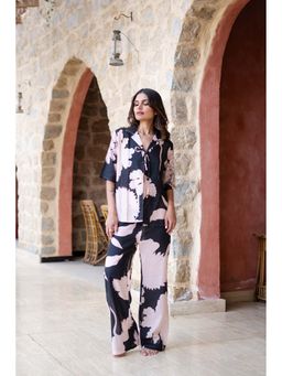 SAY - Women Black Linen Shirt with Pyjama (Set of 2)