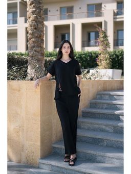 SAY - Women Black Cotton T-Shirt with Pyjama (Set of 2)