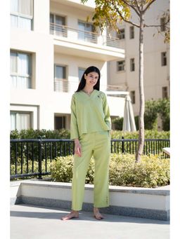 SAY - Women Green Cotton Top with Pyjama (Set of 2)