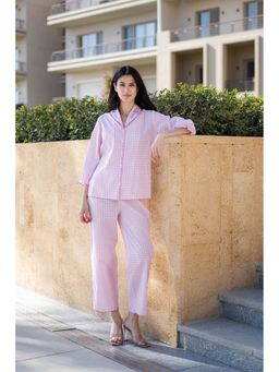 SAY - Women Pink Cotton Shirt with Pyjama (Set of 2)