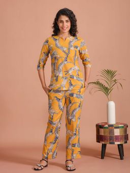 SAY - Women Yellow Cotton Top with Pyjama (Set of 2)